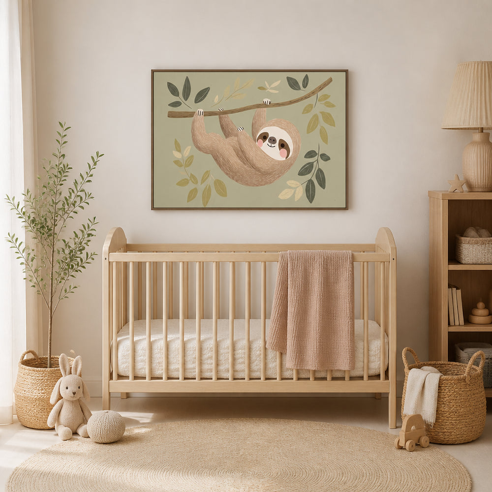 Room mockup featuring Sloth's Gentle Swing Art Print