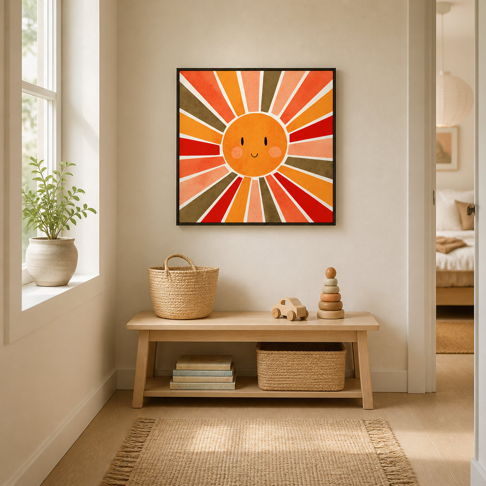 Room mockup featuring Smiling Retro Sun Art Print