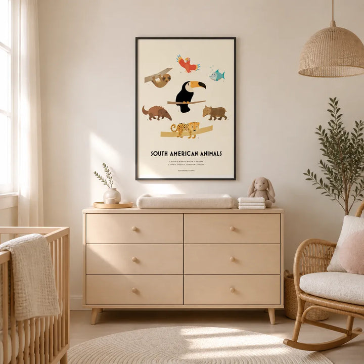 Room mockup featuring South American Animals Art Print