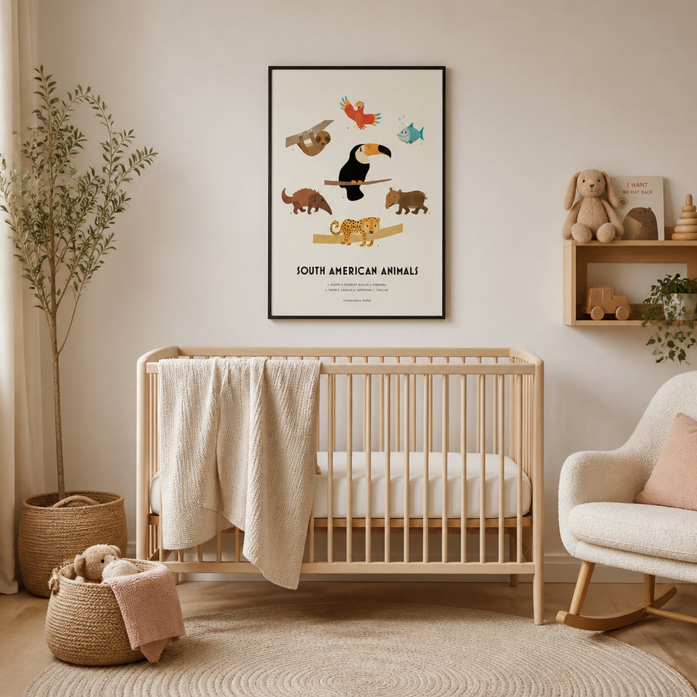 Room mockup featuring South American Animals Art Print