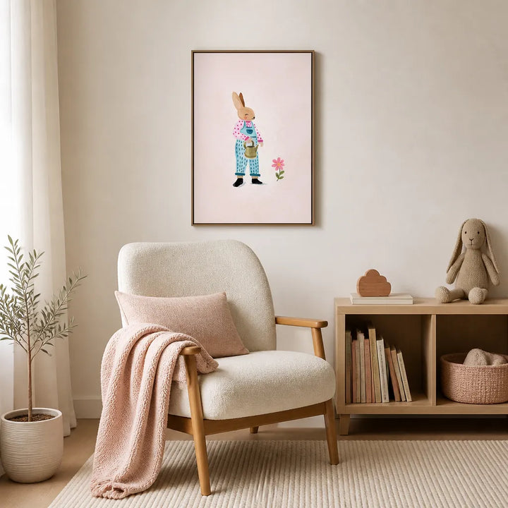 Room mockup featuring Sweet Bunny Gardener Art Print