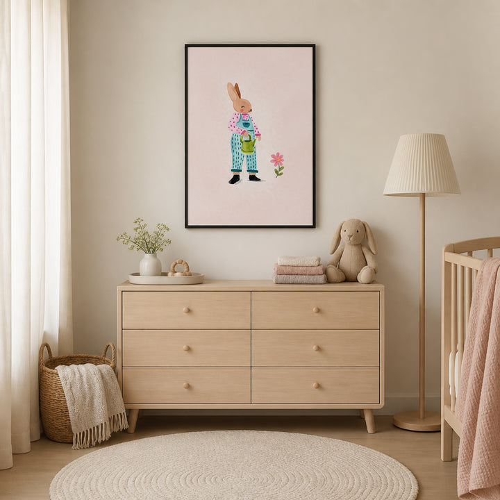 Room mockup featuring Sweet Bunny Gardener Art Print