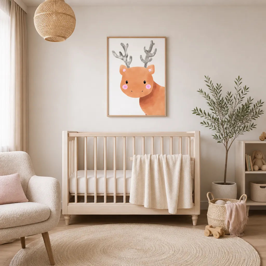 Room mockup featuring Sweet Watercolor Deer Art Print