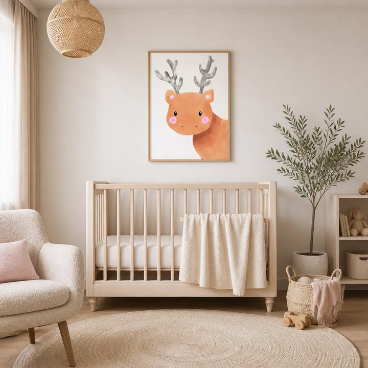 Room mockup featuring Sweet Watercolor Deer Art Print