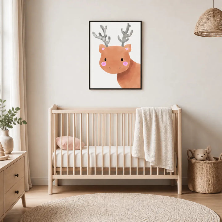 Room mockup featuring Sweet Watercolor Deer Art Print