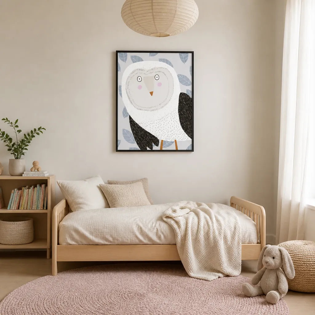 Room mockup featuring Sweet White Owl Art Print