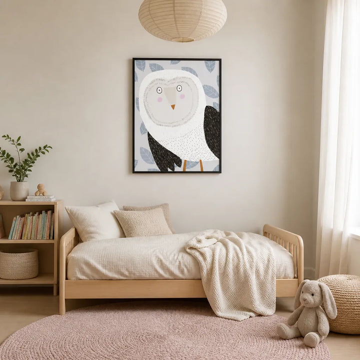 Room mockup featuring Sweet White Owl Art Print
