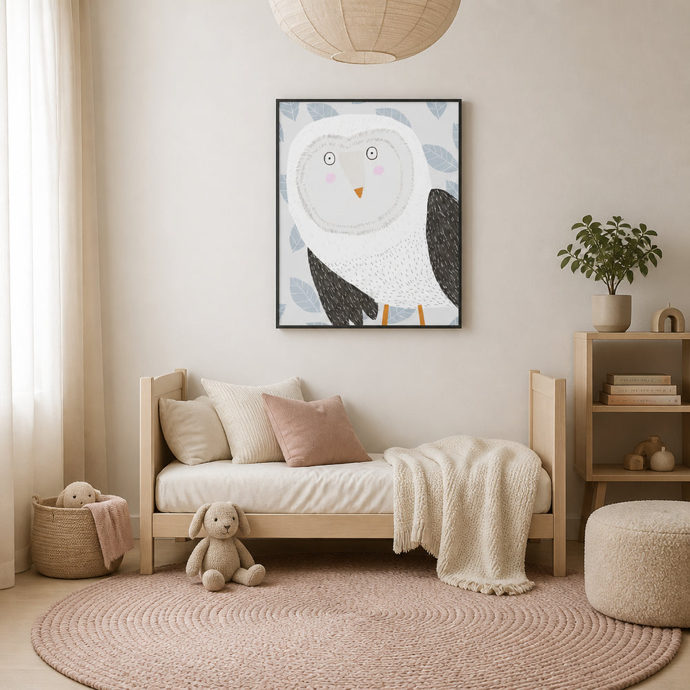 Room mockup featuring Sweet White Owl Art Print