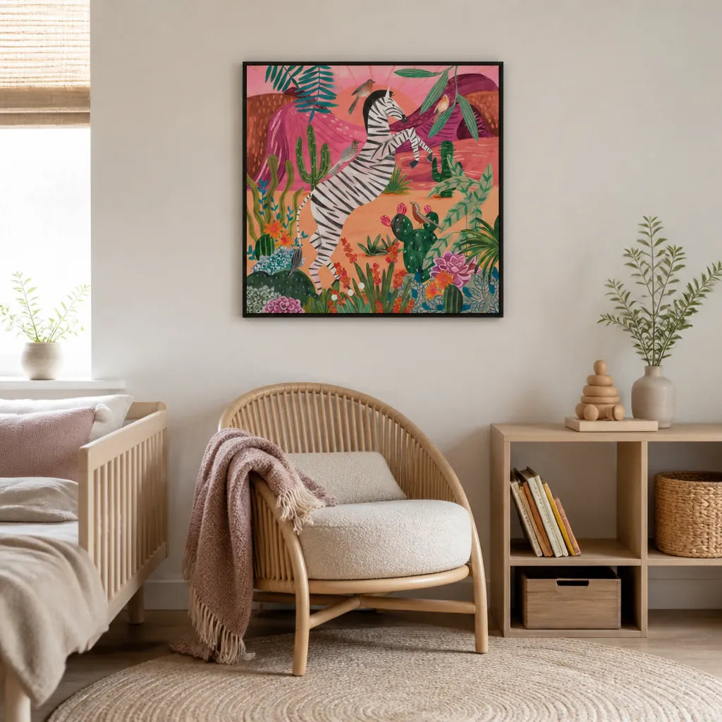 Room mockup featuring Zebra in the mountains Art Print