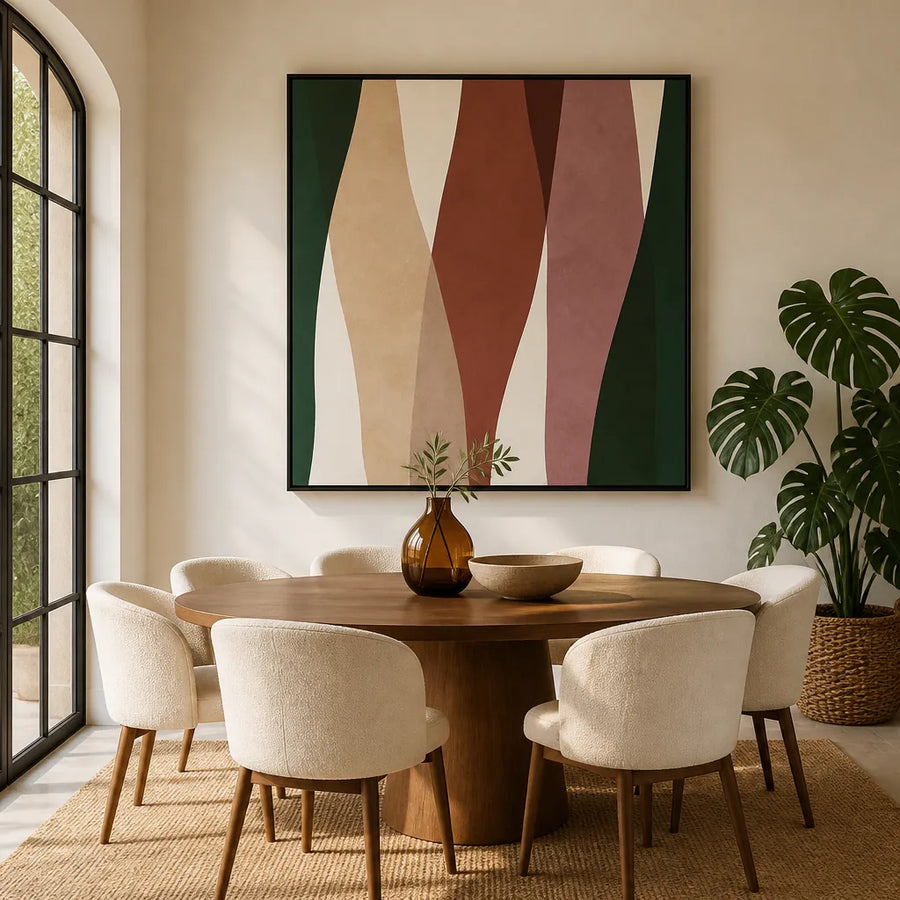 Warm Abstract Waves Art Print in a room setting