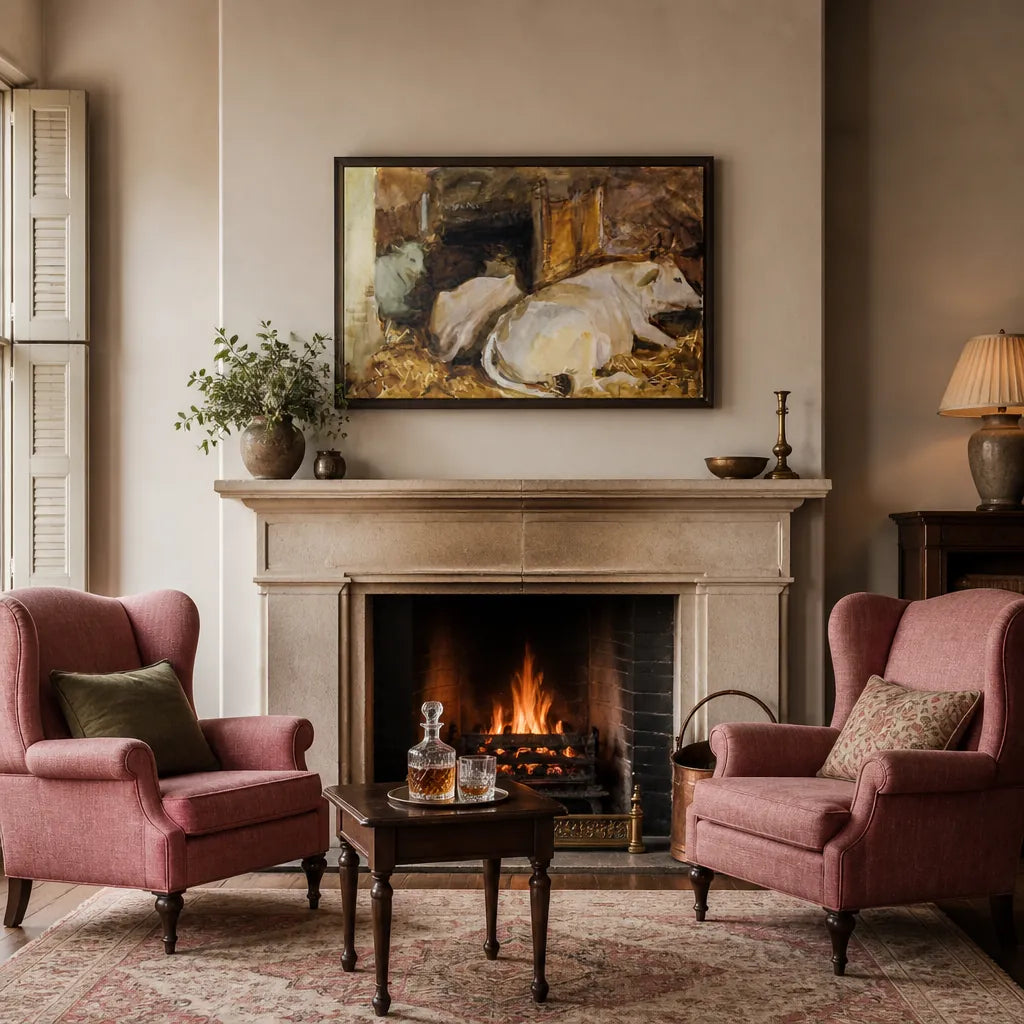 Room mockup featuring Three Oxen by Sargent Art Print