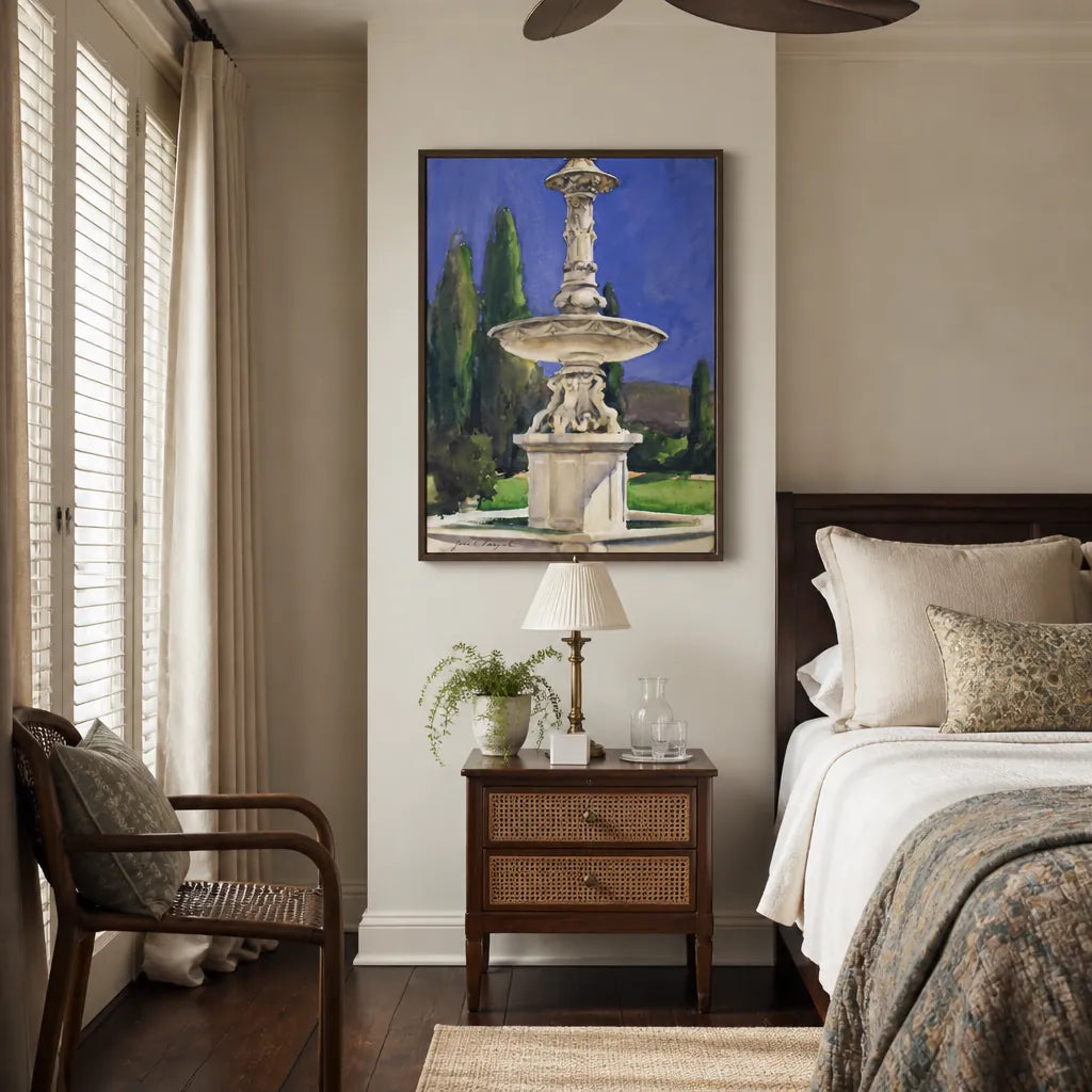 Room mockup featuring Marble Fountain in Italy Art Print
