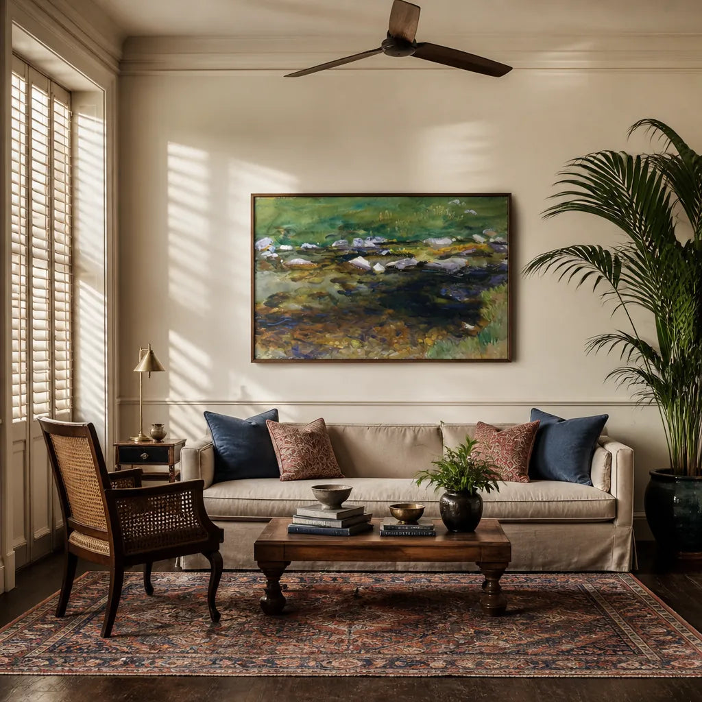 Room mockup featuring Brook and Meadow by Sargent Art Print