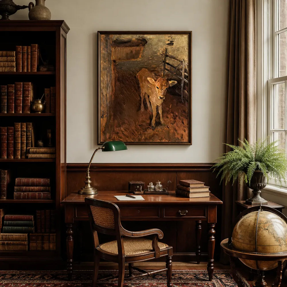 Room mockup featuring A Jersey Calf by Sargent Art Print