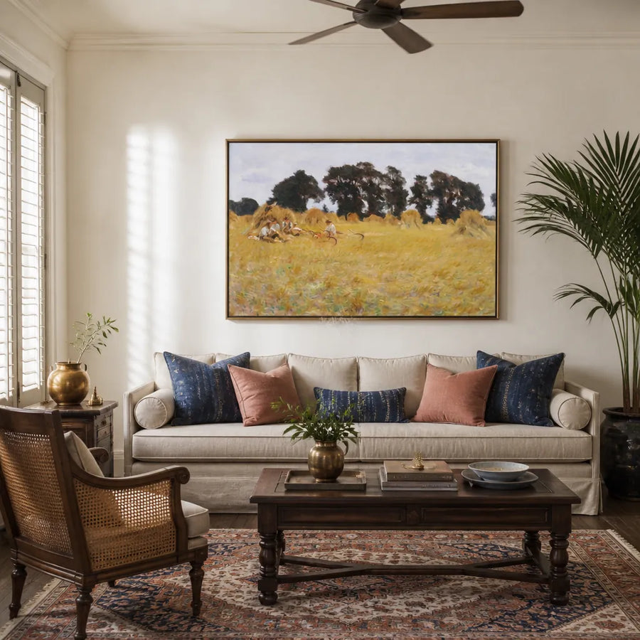Reapers Resting in a Wheat Field by Sargent Art Print in a room setting