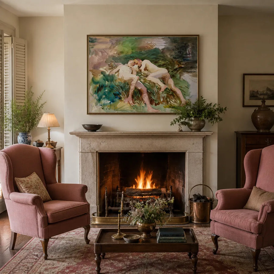Tommies Bathing by Sargent Art Print in a room setting