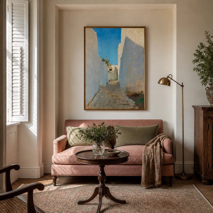 Room mockup featuring A Moroccan Street Scene by Sargent Art Print