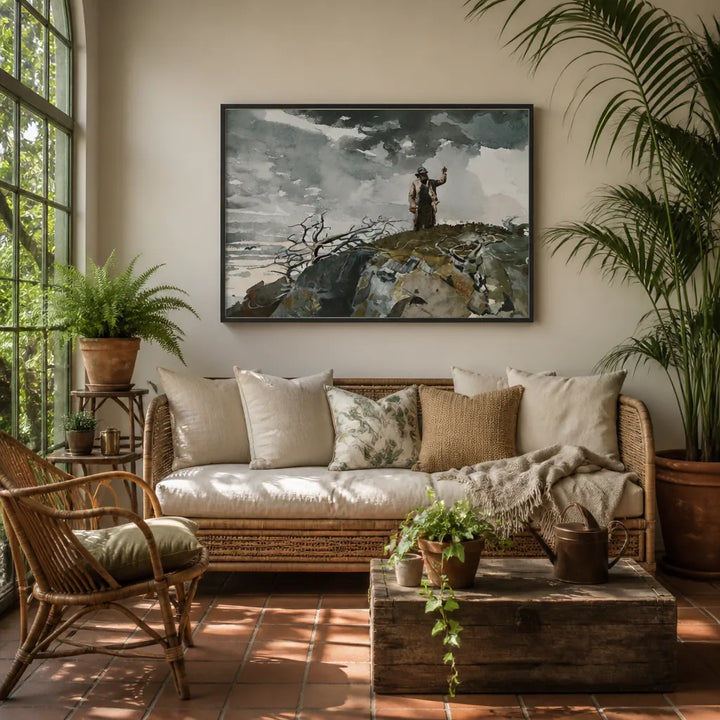 Room mockup featuring The eastern shore by Winslow Homer Art Print