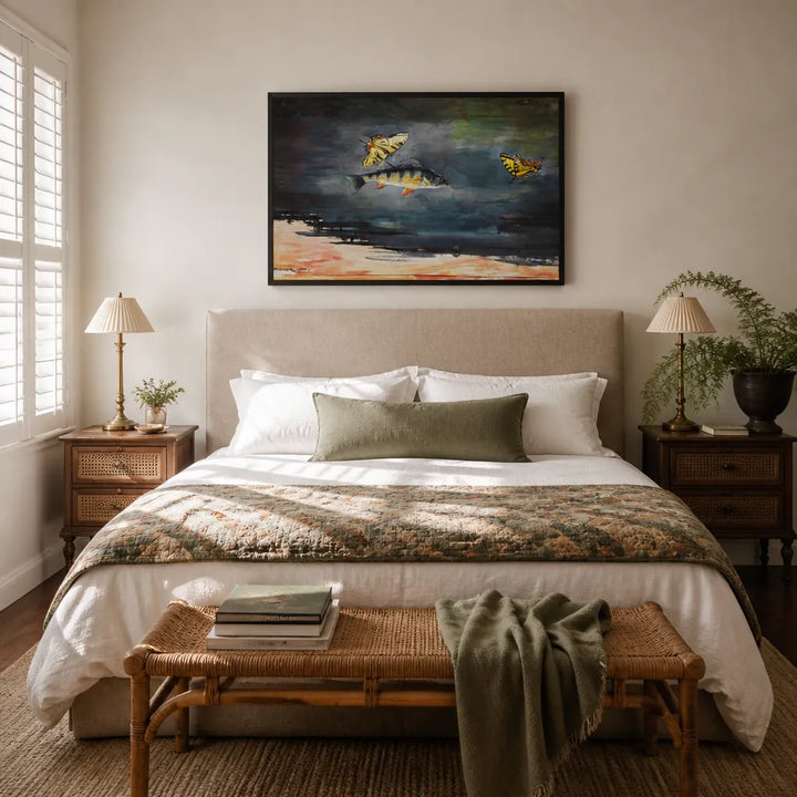 Room mockup featuring Fish and Butterflies by Winslow Homer Art Print