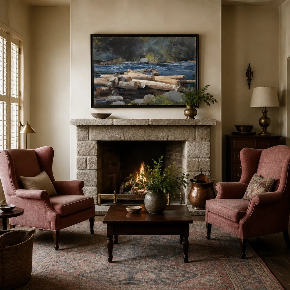 Room mockup featuring Hudson River by Winslow Homer Art Print