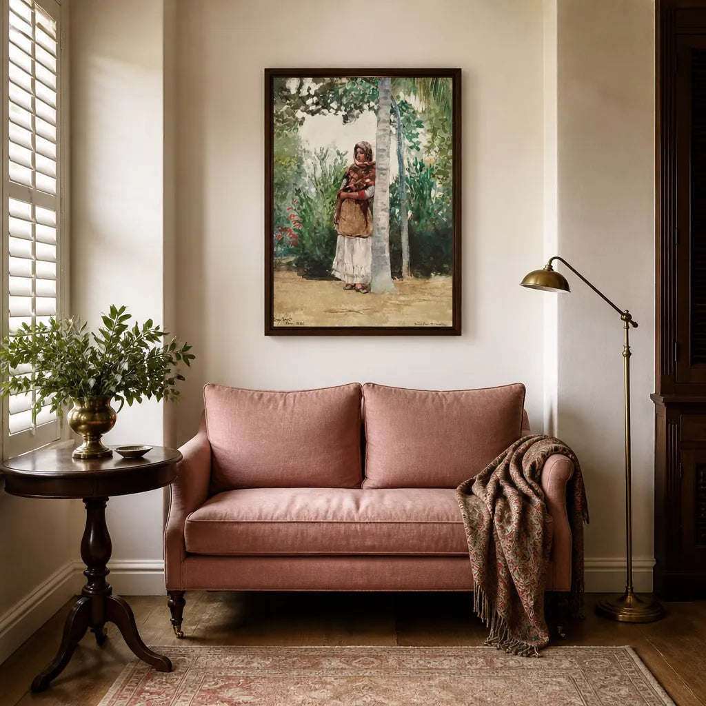 Room mockup featuring Under a Palm Tree by Winslow Homer Art Print