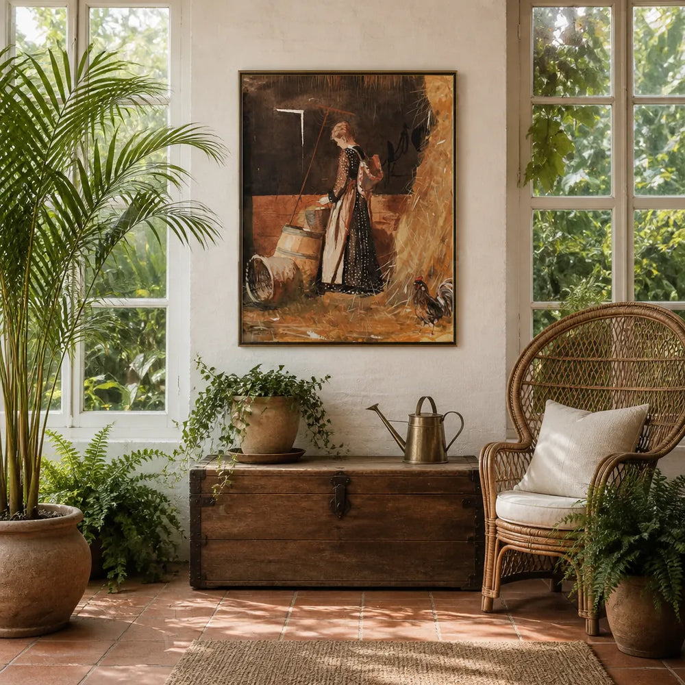 Room mockup featuring Fresh Eggs by Winslow Homer Art Print