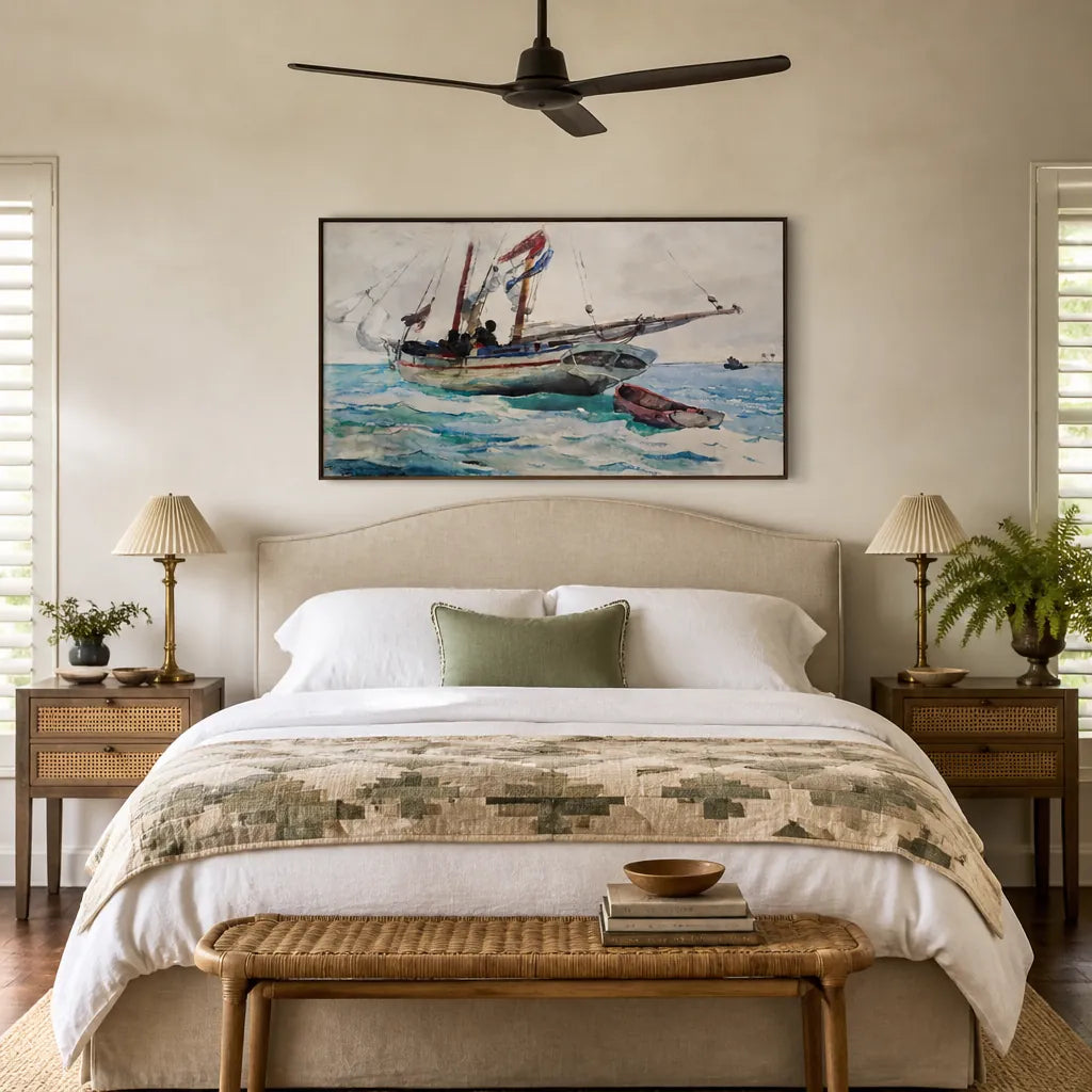 Schooner–Nassau by Winslow Homer Art Print shown in a styled room