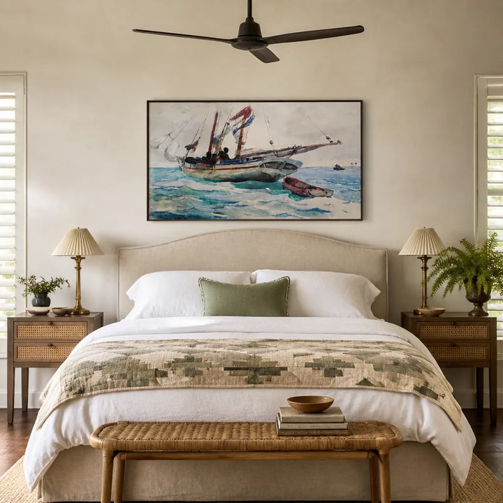 Room mockup featuring Schooner–Nassau by Winslow Homer Art Print