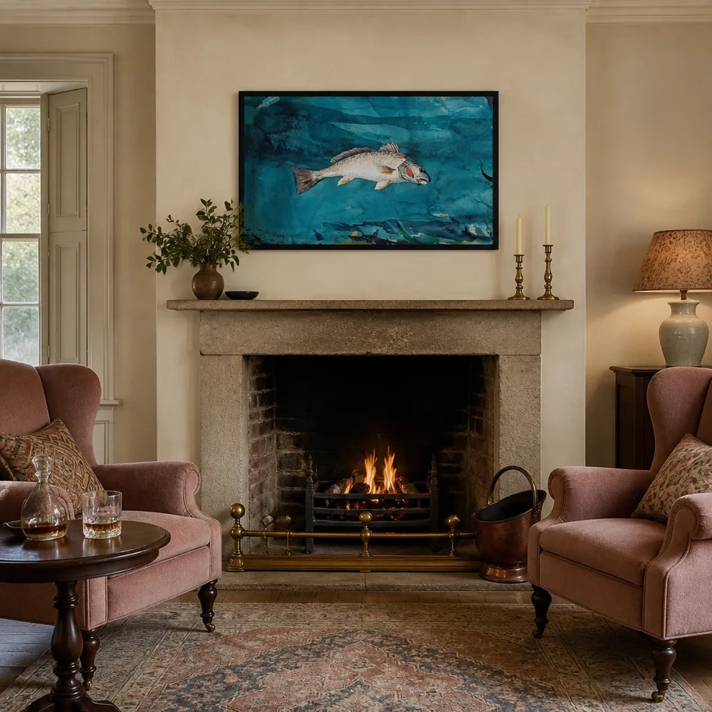 Room mockup featuring Channel Bass by Winslow Homer Art Print
