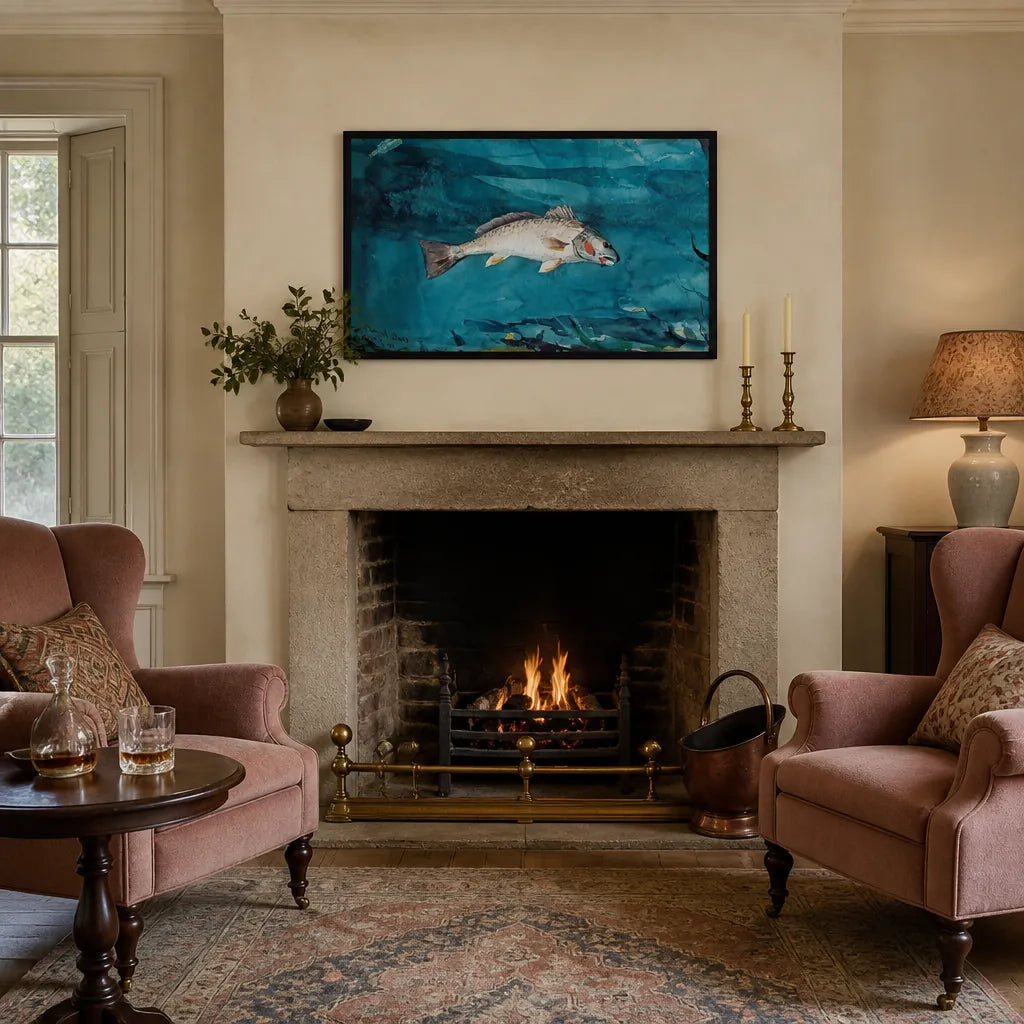 Room mockup featuring Channel Bass by Winslow Homer Art Print