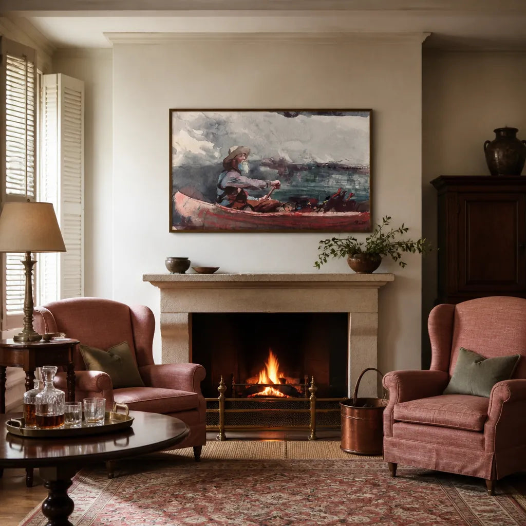 Adirondacks Guide by Winslow Homer Art Print shown in a styled room