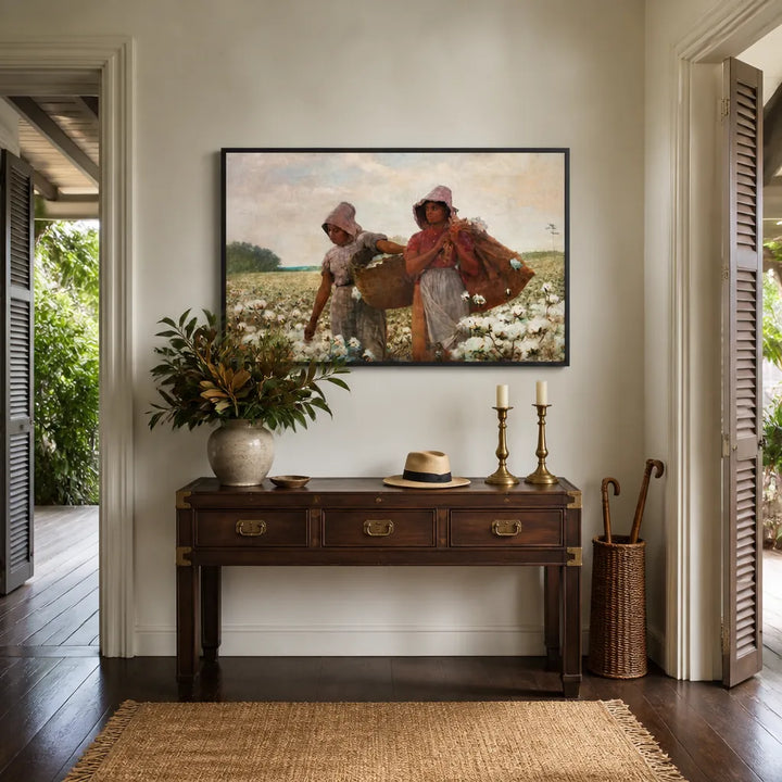 Room mockup featuring The Cotton Pickers by Winslow Homer Art Print