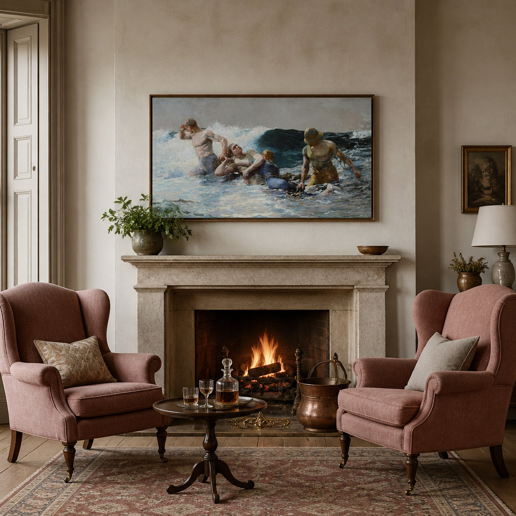 Room mockup featuring Undertow by Winslow Homer Art Print