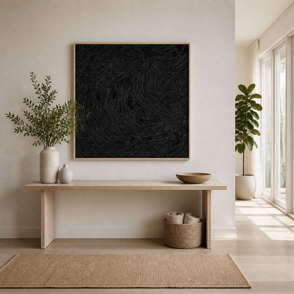 Room mockup featuring Dark Swirling Texture Art Print