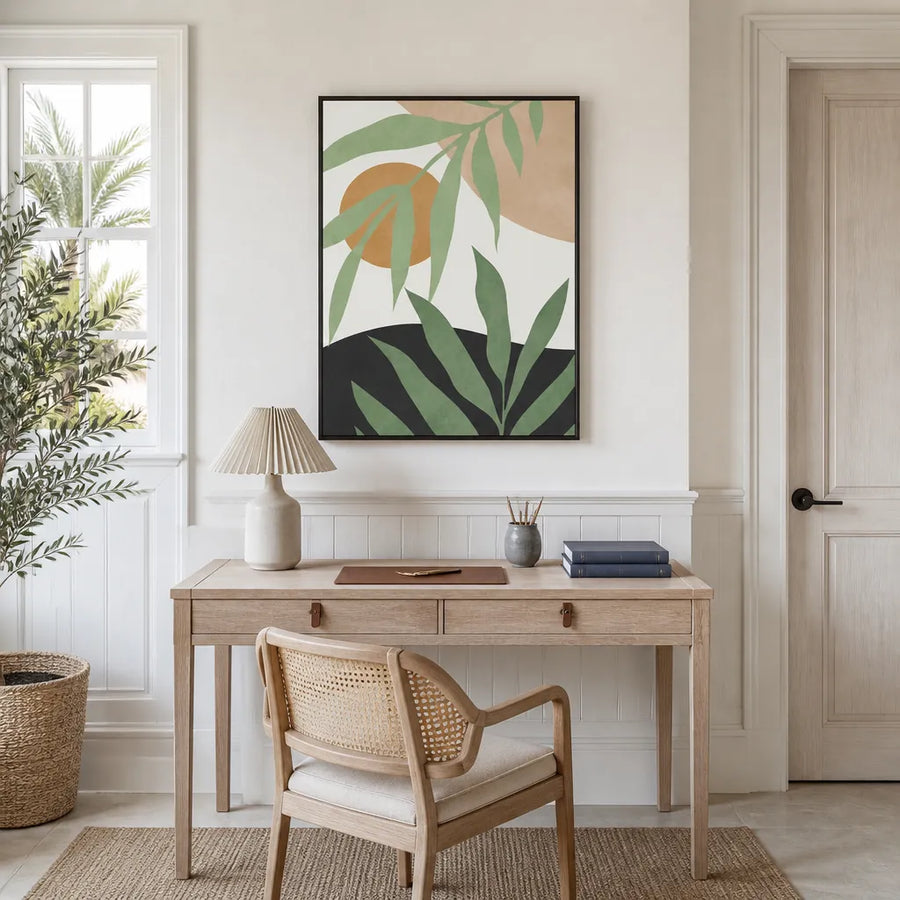 Abstract Botanical Desert Sun Art Print in a room setting