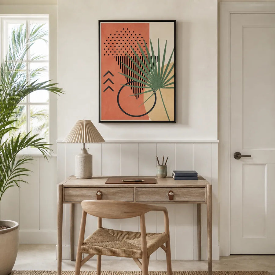 Abstract Tropical Leaf Art Print in a room setting