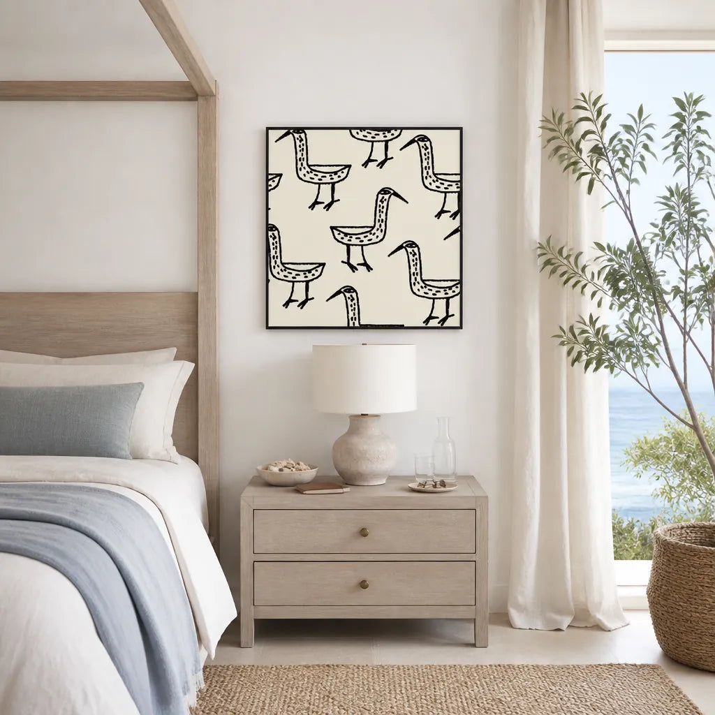 Room mockup featuring Folk Art Bird Pattern Art Print
