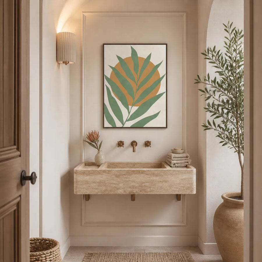 Green Palm Sun Art Print in a room setting