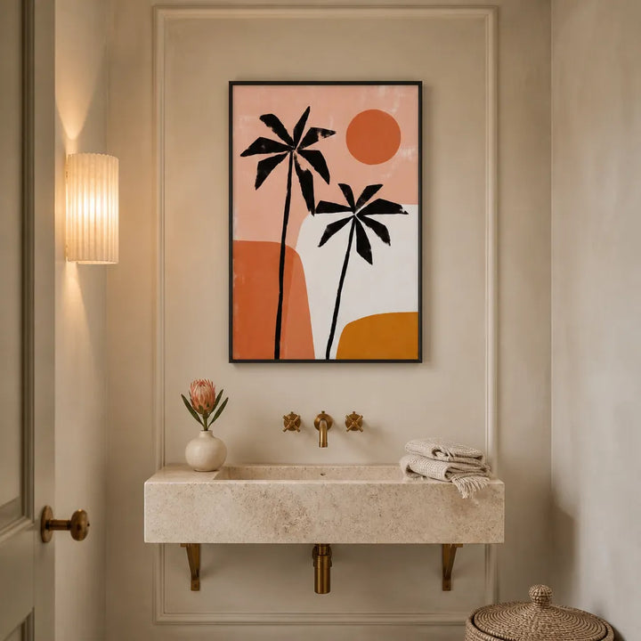Room mockup featuring Palmsatsunsetno02 Art Print