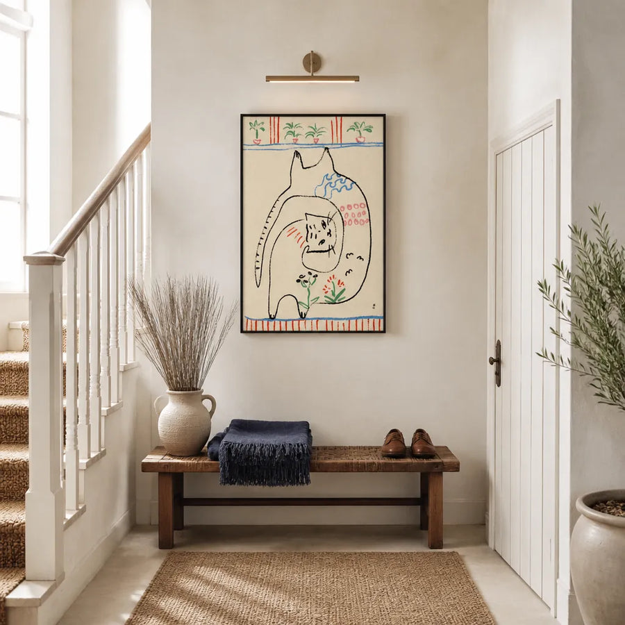 Playful Cats Illustration Art Print in a room setting