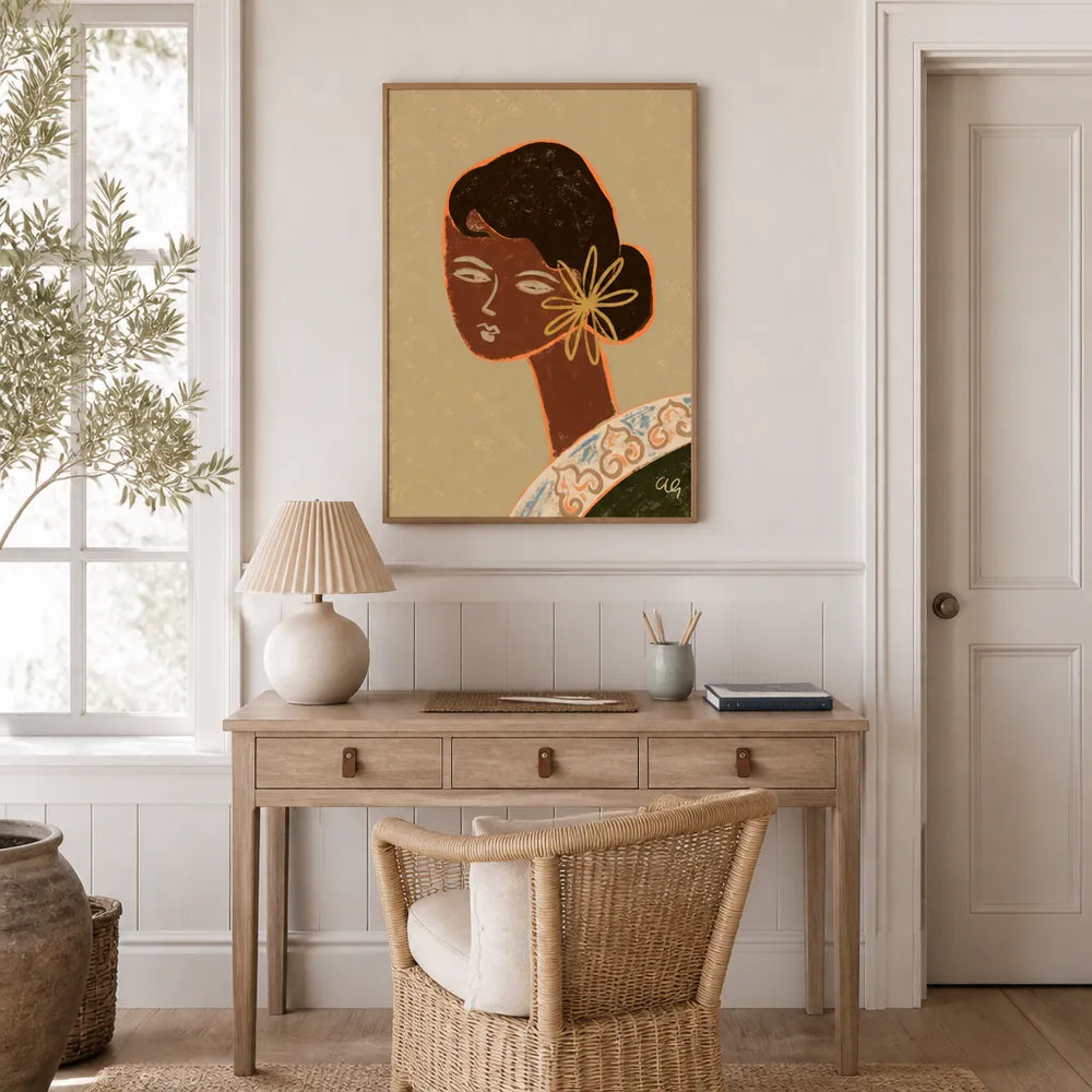 Room mockup featuring The Green Lady Art Print