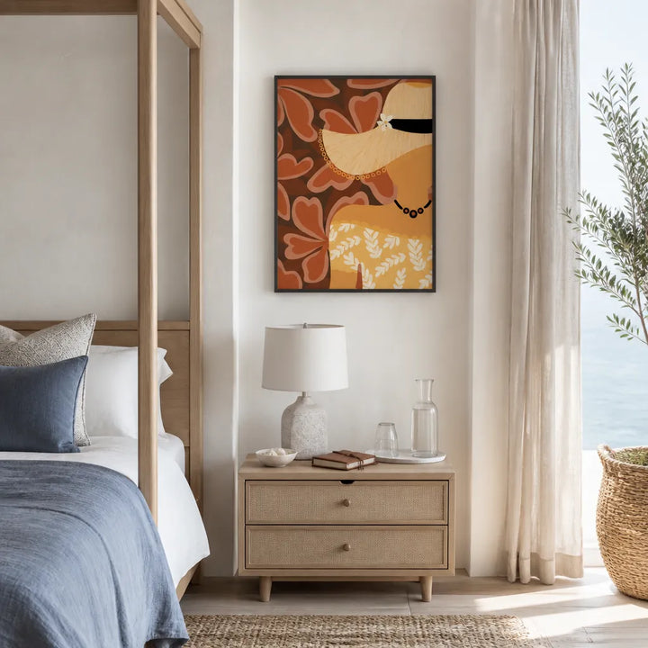 Room mockup featuring Woman In Floral Hat Art Print