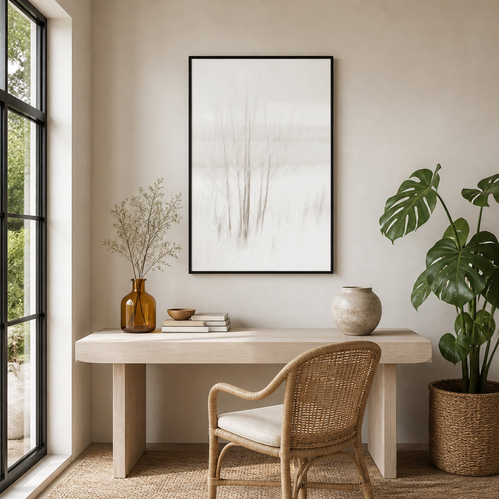 Room mockup featuring Ethereal Winter Woods Photo Print