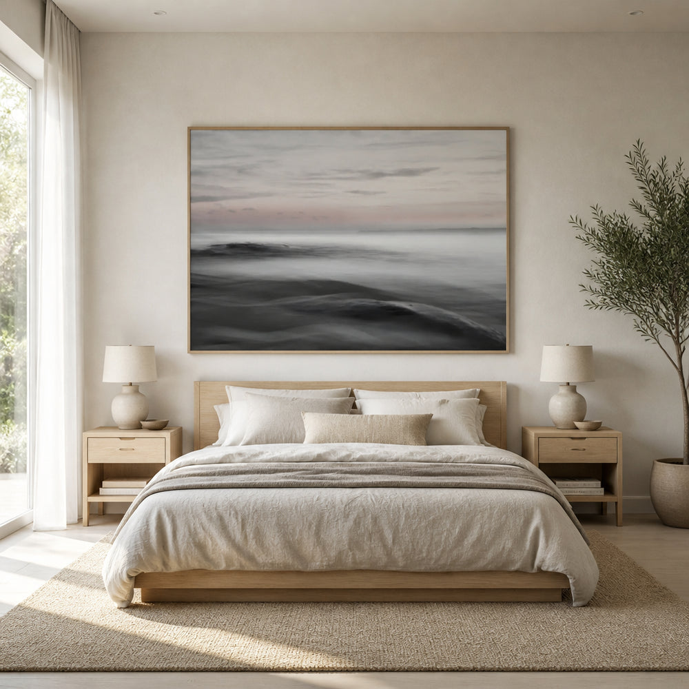 Room mockup featuring Misty Ocean Serenity Photo Print
