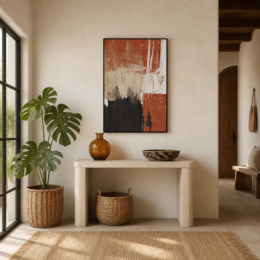 Bold Terracotta Abstract Art Print in a room setting