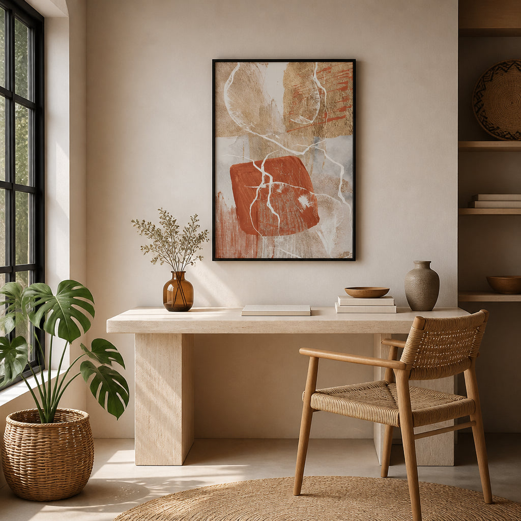 Room mockup featuring Cracked Gold Terracotta Abstract Art Print