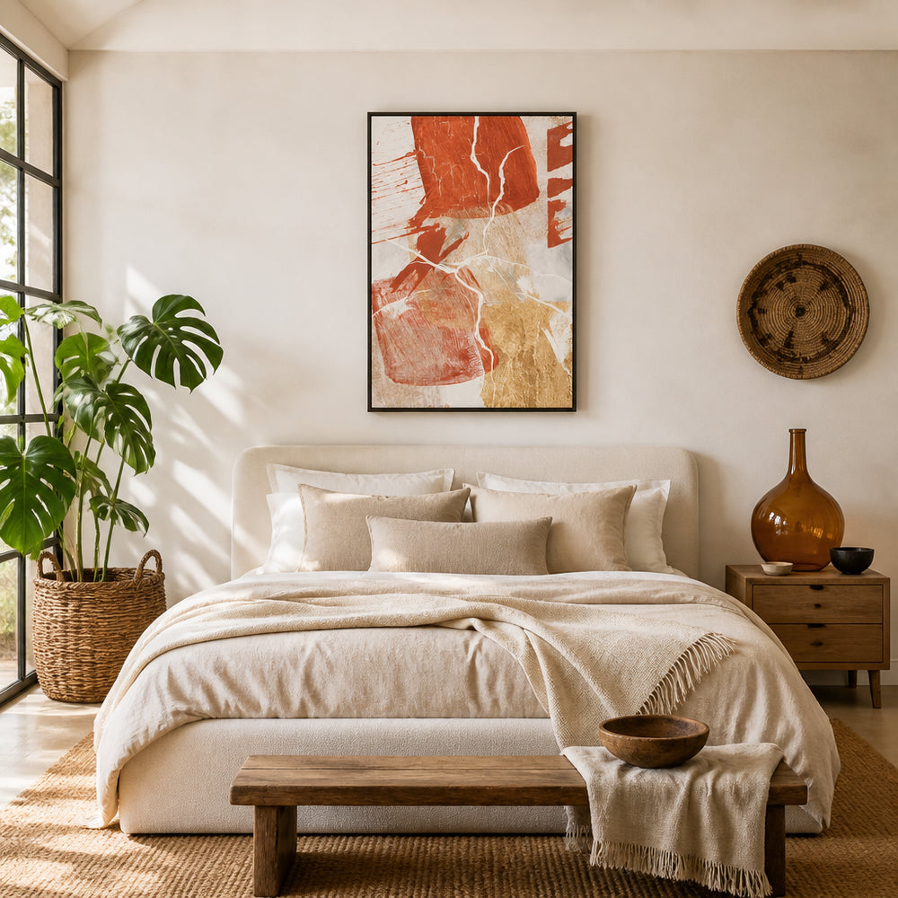 Room mockup featuring Earthy Gold Abstract Cracks Art Print