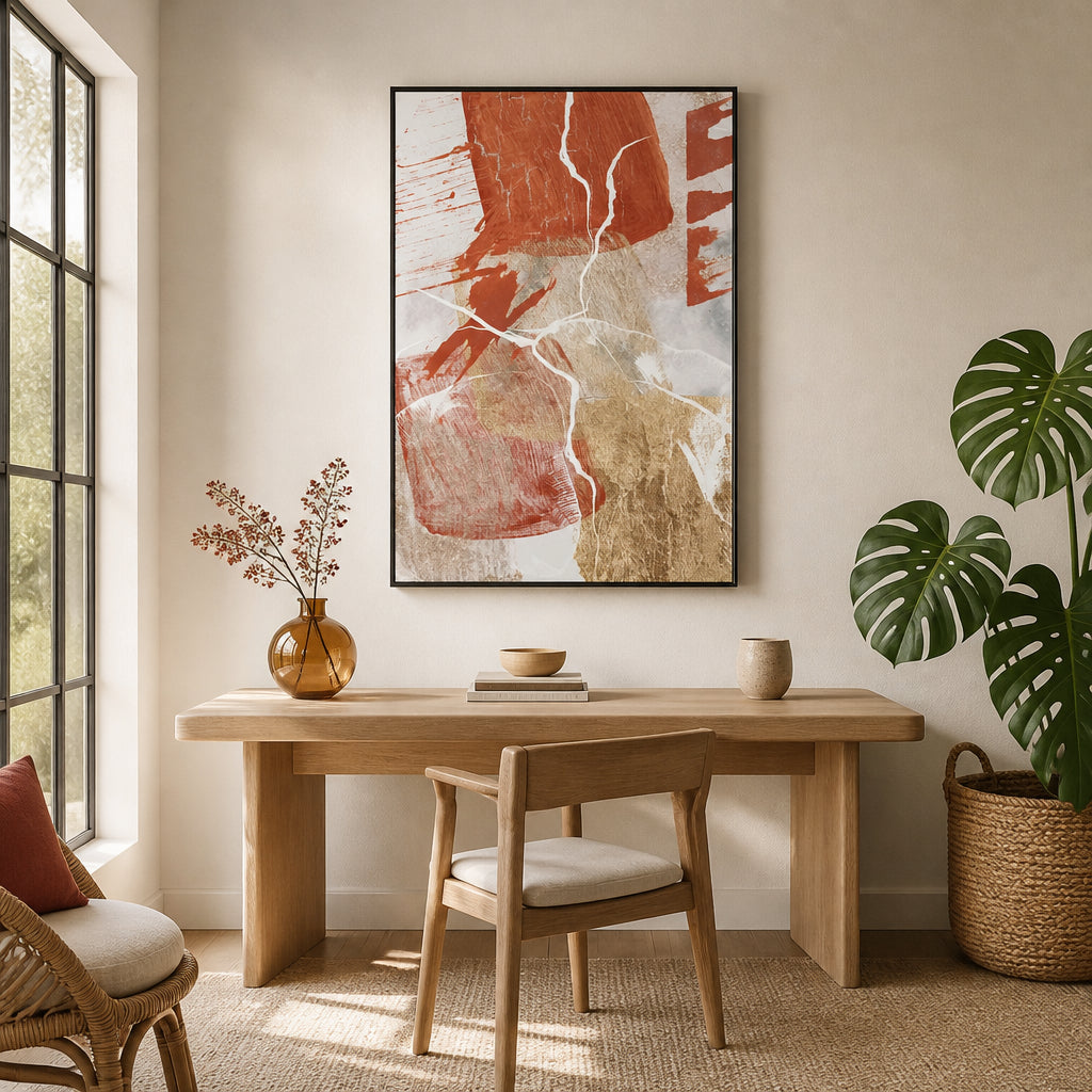 Room mockup featuring Earthy Gold Abstract Cracks Art Print