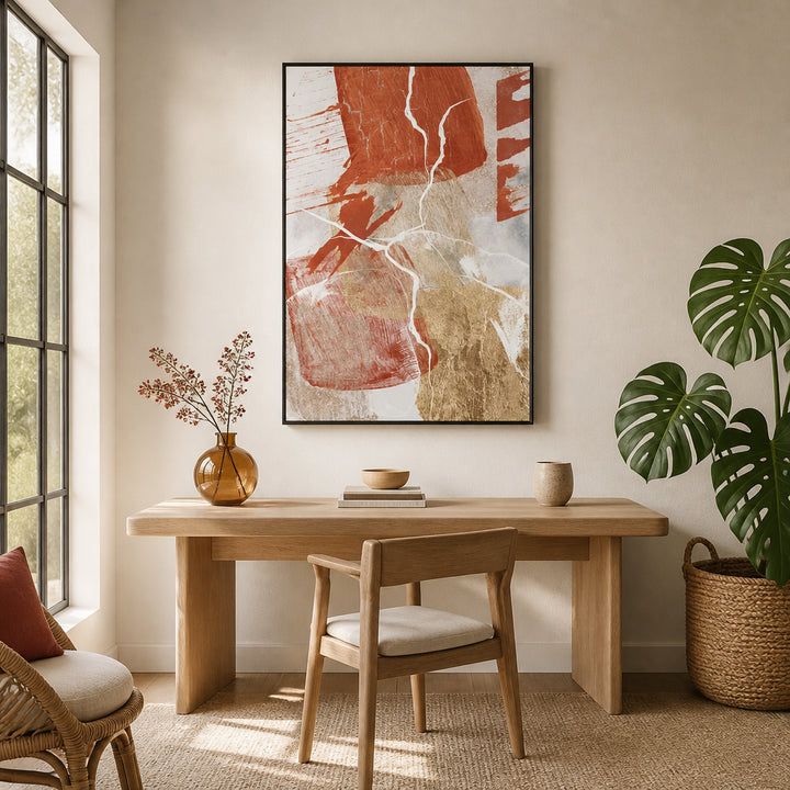 Room mockup featuring Earthy Gold Abstract Cracks Art Print