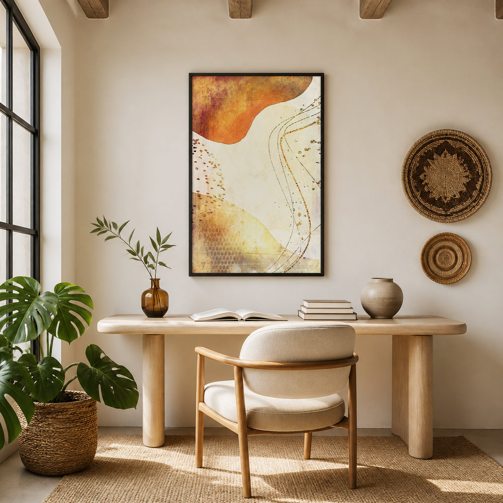 Room mockup featuring Golden Flowing Abstract Art Print